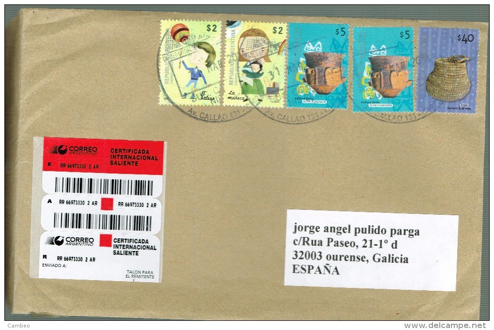 ARGENTINA  USED LETTRE 2014 CULTURE BELEN  THE DOLL  REGISTRERED - Briefe U. Dokumente