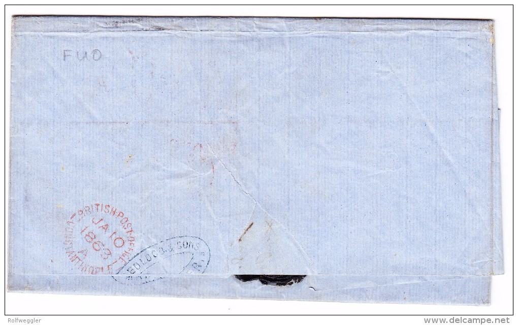Grossbritannien Brief 31.12.1862 Manchester Brief Via London Und Marseille Nach Constantinopel - ...-1840 Precursores