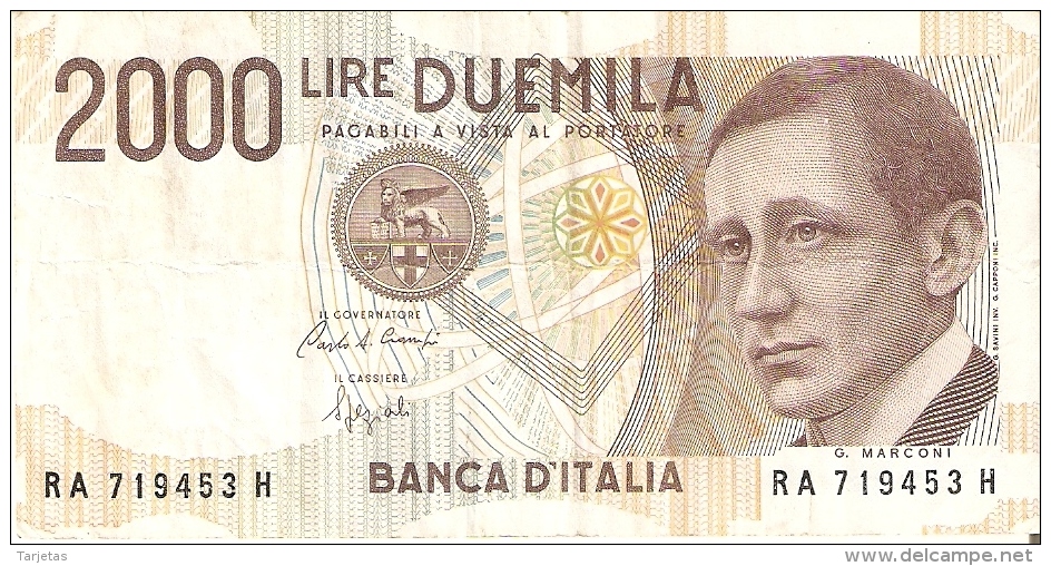 BILLETE DE ITALIA DE 2000 LIRAS DEL AÑO 1990  MARCONI  (BANKNOTE) - 2.000 Lire