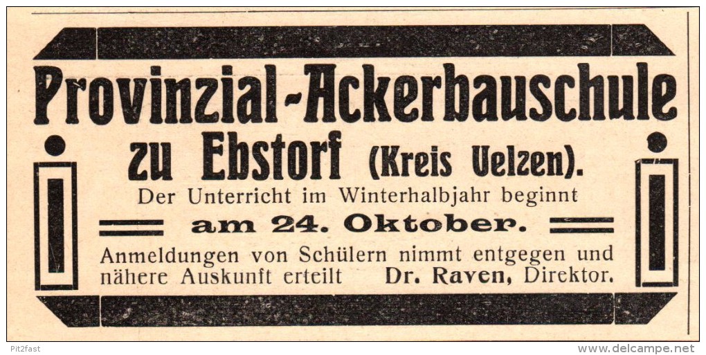 Original Werbung - 1905 - Ackerbauschule Zu Ebstorf , Kreis Uelzen , Dr. Raven !!! - Uelzen