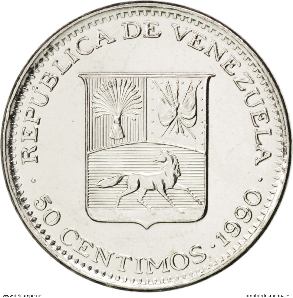 Monnaie, Venezuela, 50 Centimos, 1990, SPL, Nickel Clad Steel, KM:41a - Venezuela
