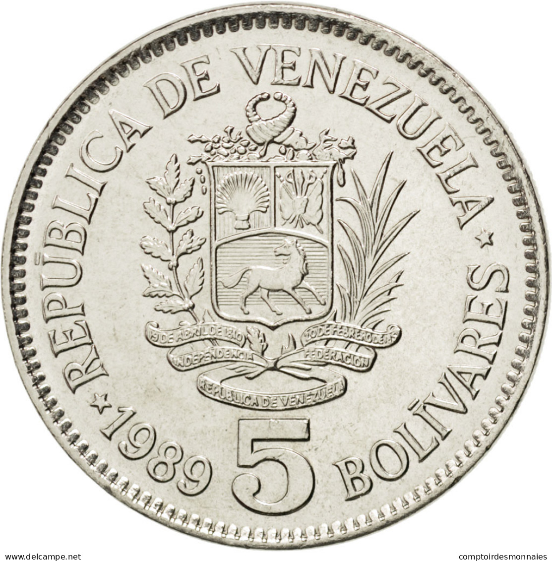 Monnaie, Venezuela, 5 Bolivares, 1989, SPL, Nickel Clad Steel, KM:53a.1 - Venezuela