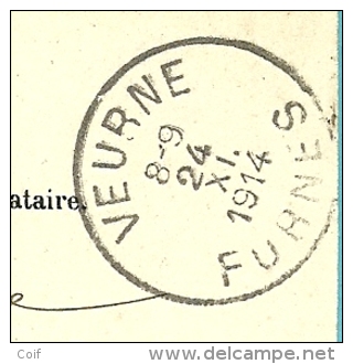 Kaart Met Stempel VEURNE / FURNES Op 24/11/1914 - Zona Non Occupata