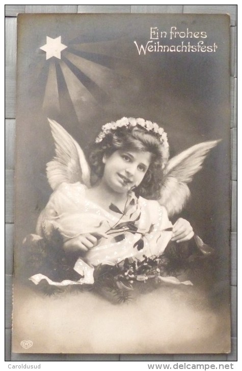 CPA Photo MONTAGE E.A.S. FILLE FEMME AILES ANGE Etoile Berger Voyagé 1907 Timbre REICH Cachet Malmedy + Liege - Collections, Lots & Series