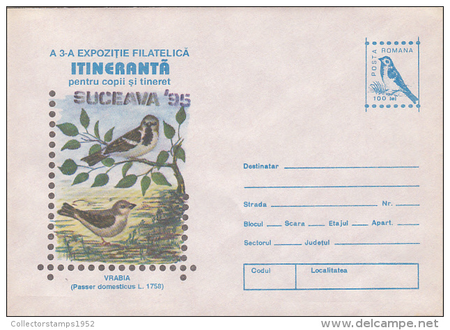 19876- SPARROW, BIRDS, COVER STATIONERY, 1995, ROMANIA - Sparrows