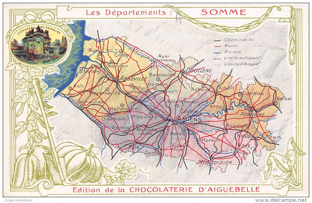 Onival     80      Chocolaterie  D'Aiguebelle   Carte Du Département De La Somme - Onival