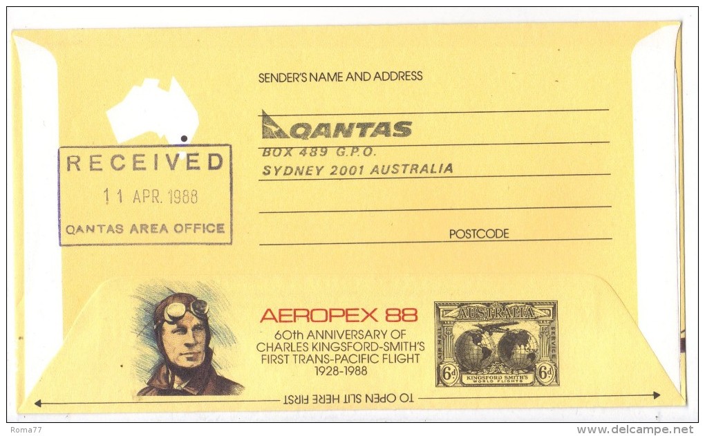 BOL136 - QANTAS DISPACCIO SPECIALE ADELAIDE ROMA . 10/4/1988 .. AEROPEX 88 - Covers & Documents