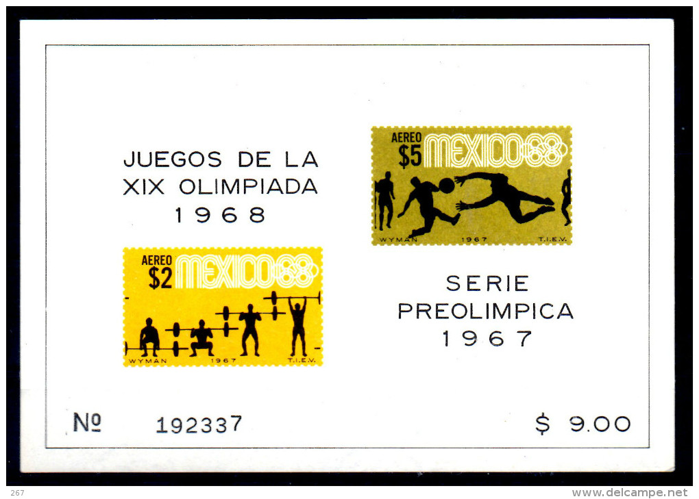 MEXIQUE  BF  * *  NON DENTELE    Jo 1968     Football Soccer Fussball Halterophilie - Unused Stamps