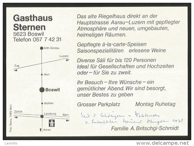 BOSWIL AG Bünztal Muri Gasthaus STERNEN Werbekarte 1979 - Muri