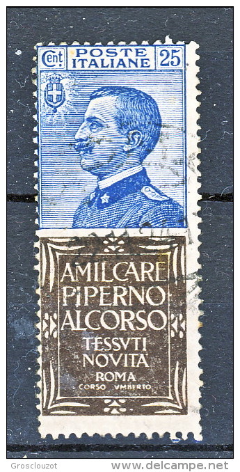 Pubblicitari 1924-25, N. 6, C. 25 Azzurro E Bruno Piperno, Usato, Cat. &euro; 1500 / Certificato Biondi Cat. € 1650 - Publicity