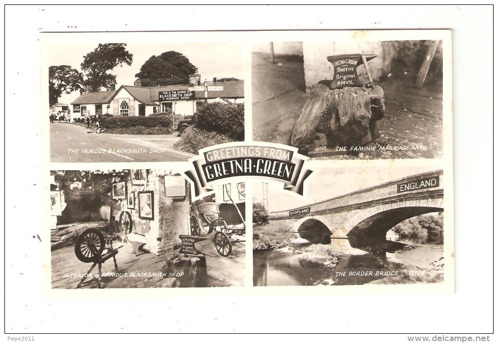 CPA GRETNA GREEN  Greetings From Gretna Green.( 4 Vues ) :blacksmith Shop ( 2 )  - Marriage Anvil -border Bridge - Dumfriesshire