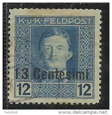 OCCUPAZIONE AUSTRIACA 1918 CENT. 13 SU 12 H USATO USED OBLITERE´ - Oostenrijkse Bezetting