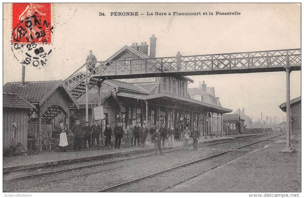Péronne    80    La Gare  A Flamicourt Et La Passerelle - Peronne