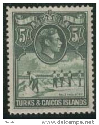 TURKS & CAICOS IS 1938 5s KGVI SG 204a HM EZ212 - Turks And Caicos