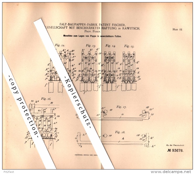 Original Patent - Baupappen-Fabrik Patent Fischer In Rawitsch / Rawicz , 1897 , Maschine Für Pappe , Papierfabrik !!! - Posen