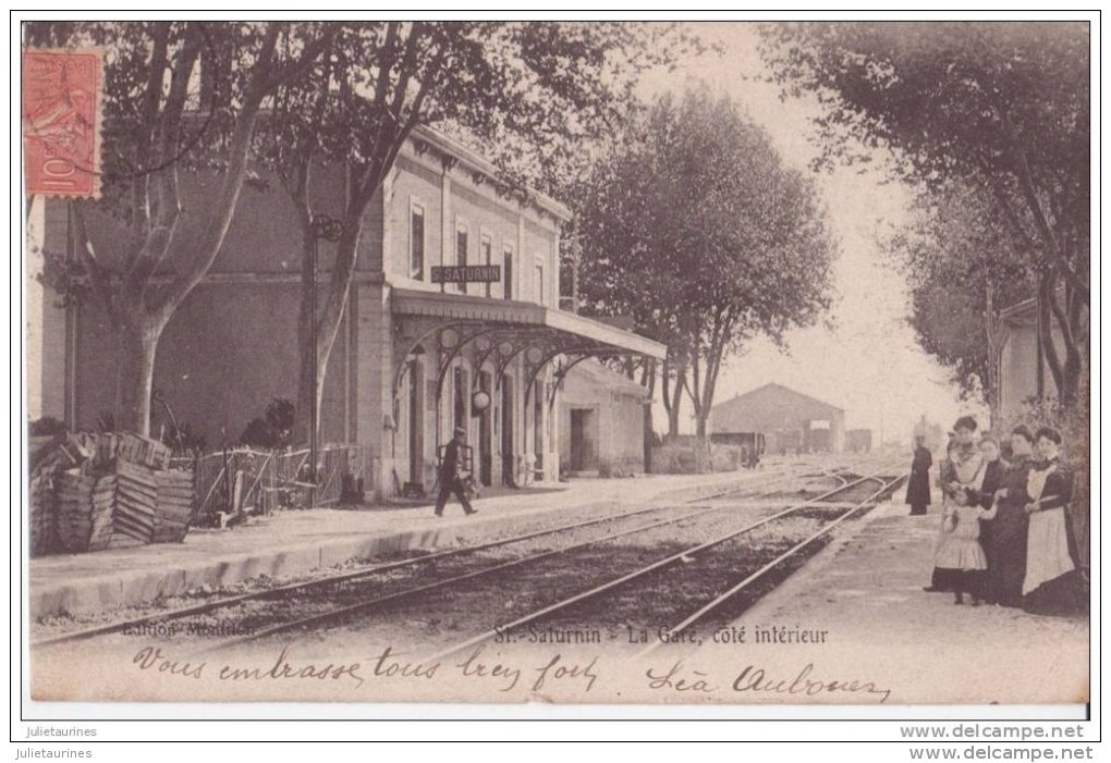 84 SORGUES SAINT SATURNIN CHEMIN DE FER LA GARE COTE INTEIEUR ET TRAIN CPA BON ETAT - Entraigue Sur Sorgue