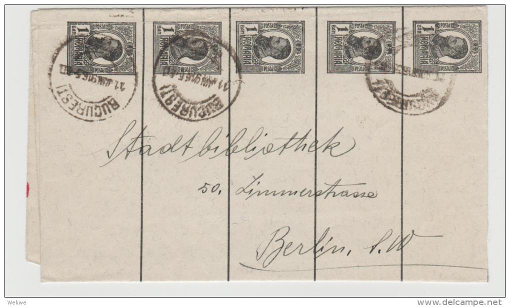 Rum093  /- RUMÄNIEN - Streifband (wrapper) 1916. Bukarest - Berlin Mit 4 X1 Bani - Storia Postale