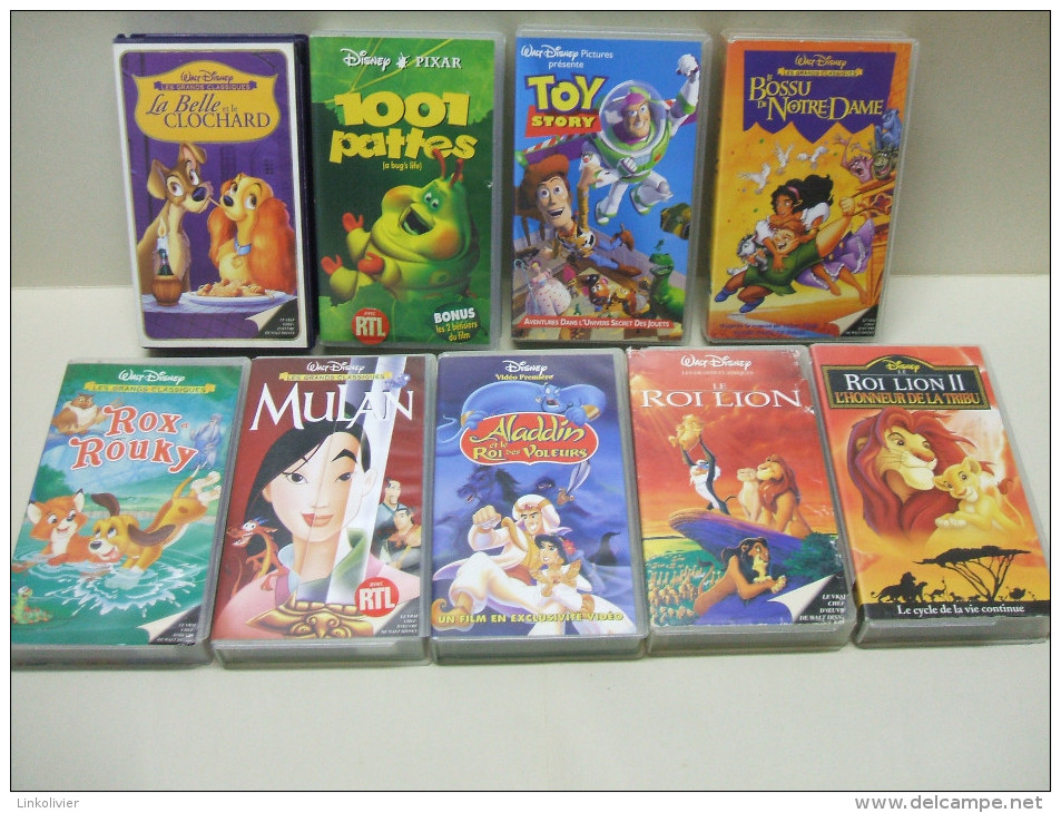 9 X K7 CASSETTE VIDEO VHS Secam DISNEY PIXAR : La Belle Et Le Clochard, 1001 Pattes, Toy Story, Le Roi Lion, Mulan... - Cartoni Animati