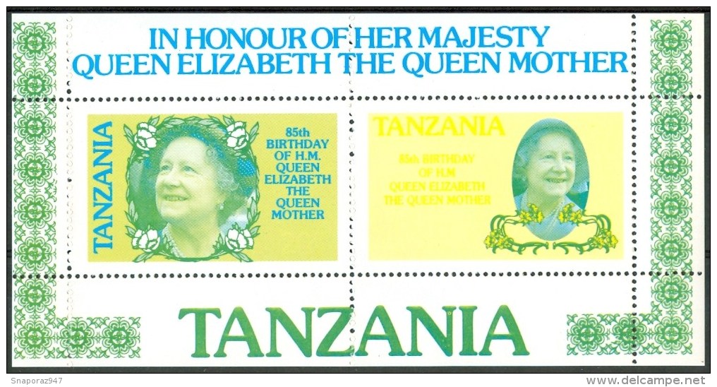 1985 Tanzania Elisabeth 85°Anniversario Della Regina Madre Block MNH** Variety -Zz8 - Fehldrucke