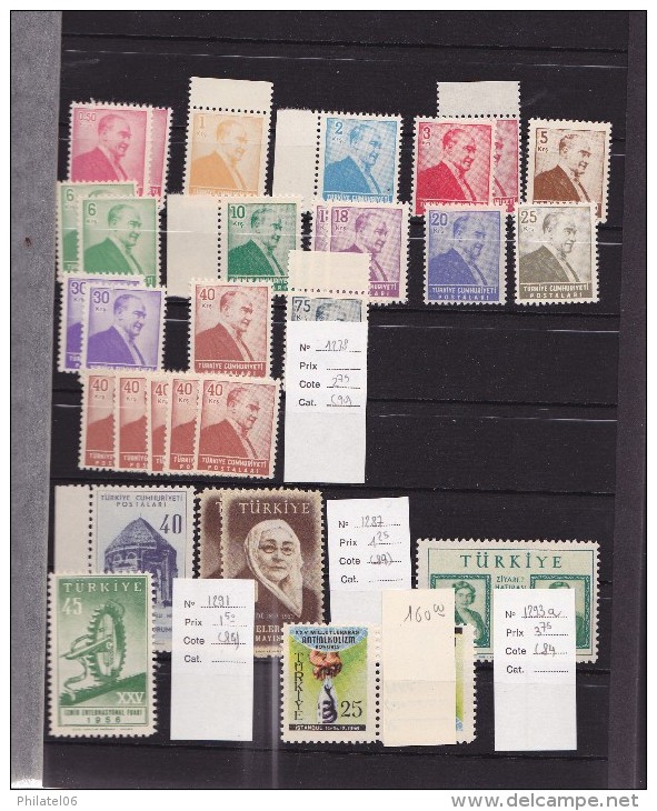 TURQUIE  NICE COLLECTION STAMPS MINT (99% MNH**)  BOUGHT 1500 FRANCS  IN 1997 (230 EUROS)