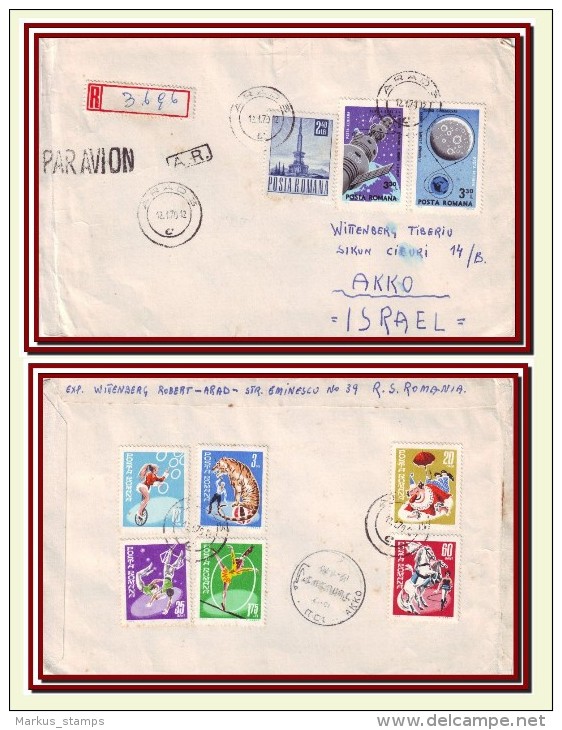 1970 Romania, Circus Complete Set + Apollo 8 + Soyuz 4 & 5 Stamps On Airmail Cover - Storia Postale