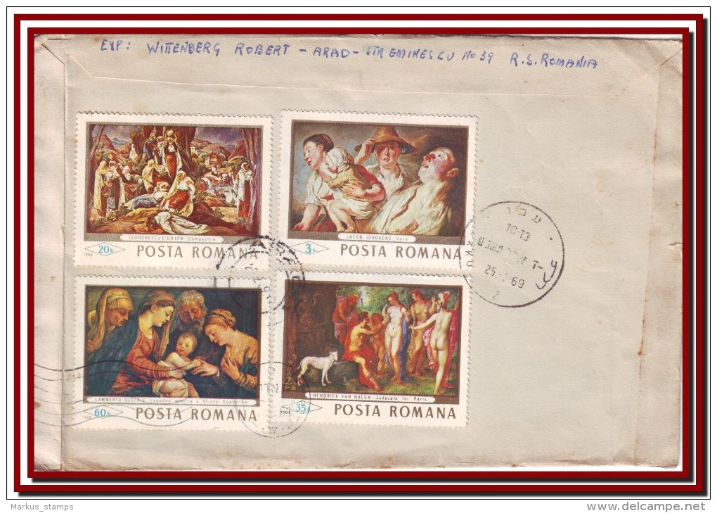 1969 Romania, World Famous Classic Paintings Complete Set + Stamp's Day + Commemorative Stamp Airmail Cover - Covers & Documents