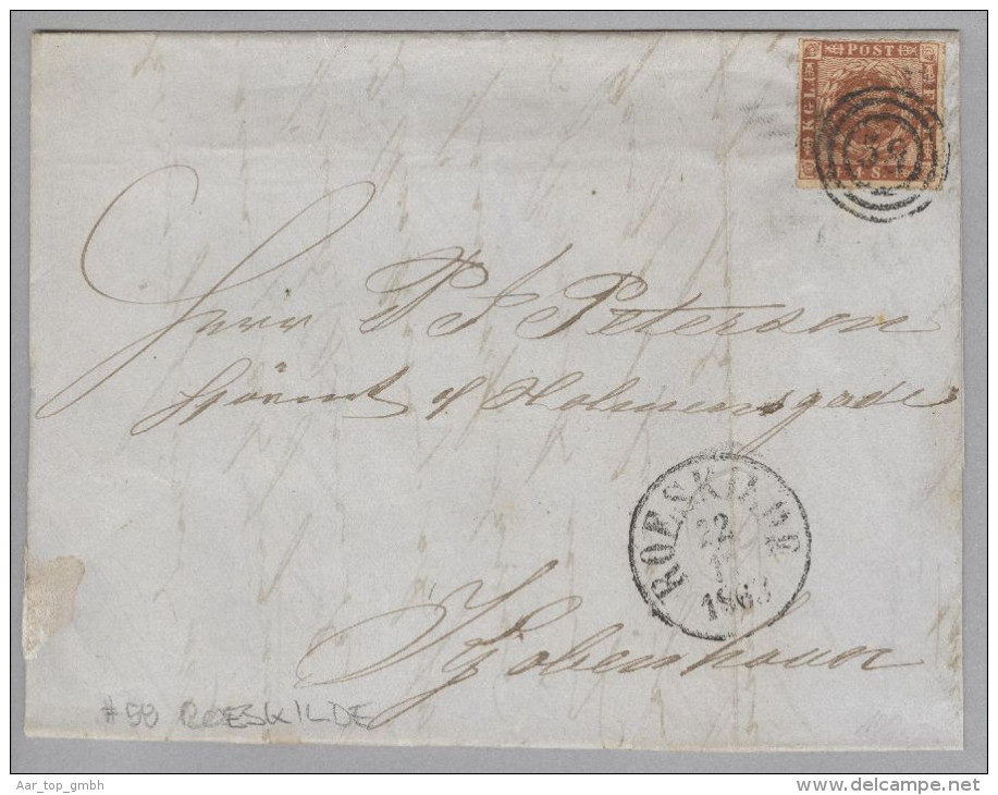Dänemark 1863-11-22 Roeskilde Brief Mit Mi#9 3-Ring-O #58 Nach Kopenhagen - Covers & Documents