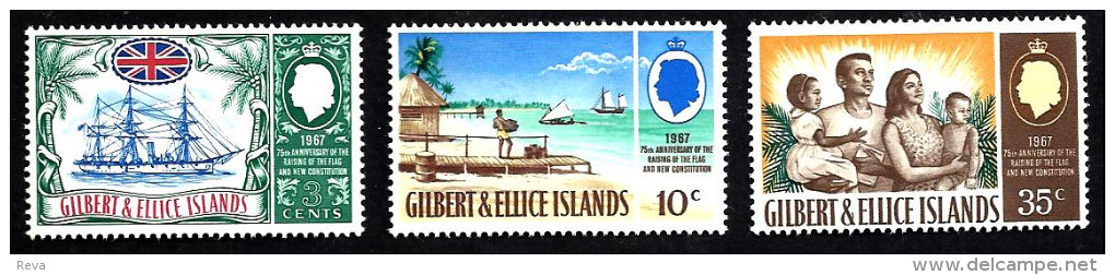 GILBERT & ELLICE ISLANDS BRITISH CONSTITIUTION 75 YEARS WOMAN CHILD SHIP SET OF 3 SG132-4 MINTLH 1967 READ DESCRIPTION - Îles Gilbert Et Ellice (...-1979)