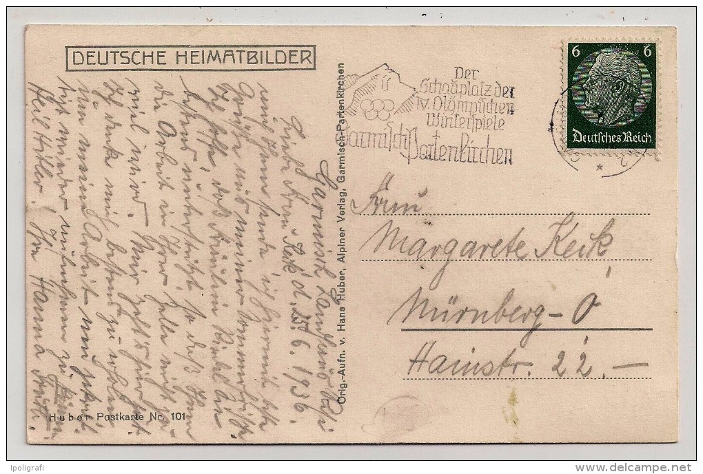 Deutsches Reich, 1936, Mechanical Cancellation, Olympic Games Of Garmisch-Partenkirchen, On Card Of Lake Badersee - Winter 1936: Garmisch-Partenkirchen