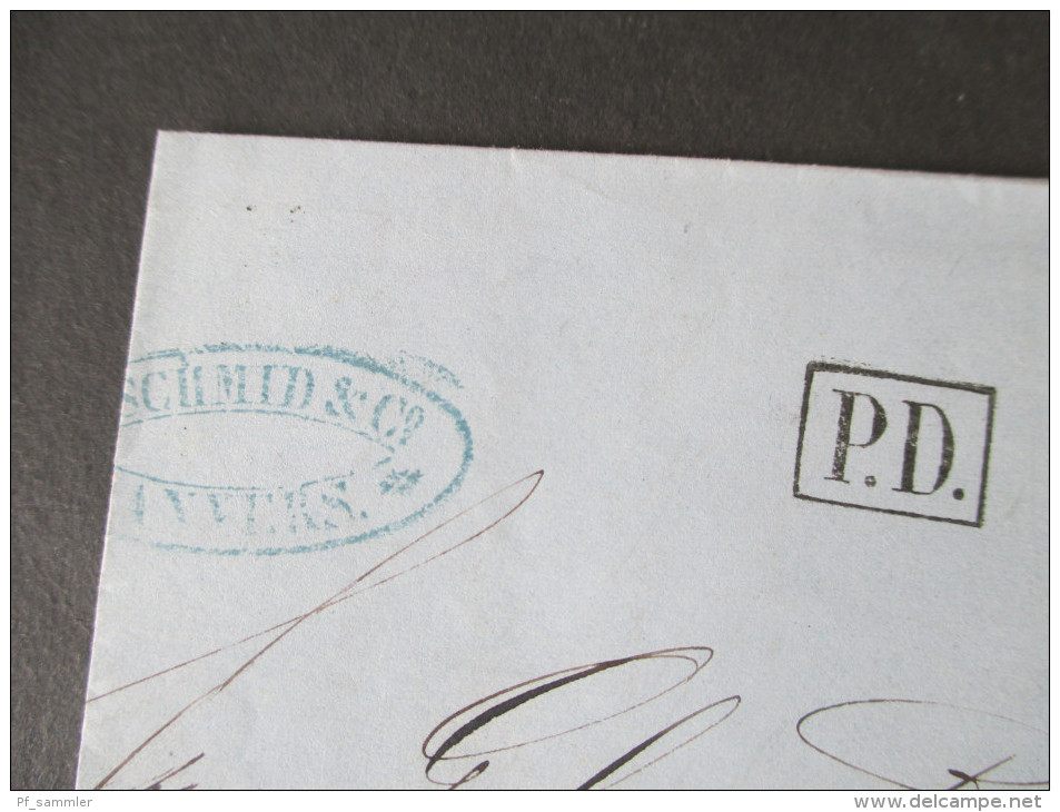 Belgien 1869 Nr. 15 EF. P.D. Anvers Nach Sassenberg. C. Schmid&Co. Geschäftsbrief. Rechnung. Papier Mit Wasserzeichen - 1865-1866 Profile Left