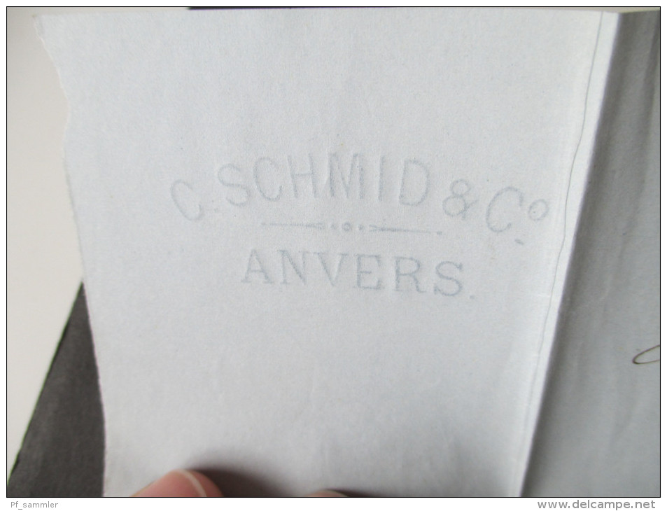 Belgien 1869 Nr. 15 EF. P.D. Anvers nach Sassenberg. C. Schmid&Co. Geschäftsbrief. Rechnung. Papier mit Wasserzeichen