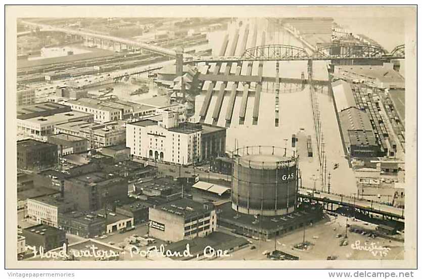 248975-Oregon, Portland, RPPC, Flood Waters Aerial View, Gas Tank, Christian Photo No V15 - Portland