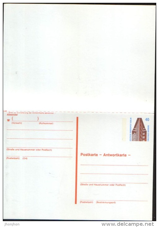 Germany/Berlin -stationery Postcard With Paid Answer Unused 1989 - With Fluorescent Strips Ca.3mm - 2/scans - Privatpostkarten - Ungebraucht