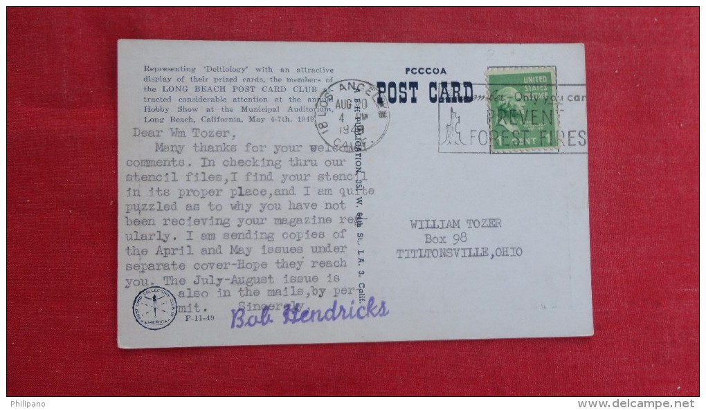 - California> Long Beach Post Card Club  1948 Cancel----------       ------ 1861 - Long Beach