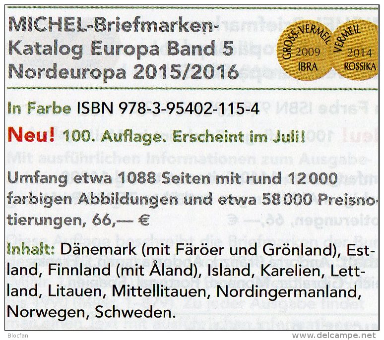 MICHEL Nord-Europa 2015/2016 Katalog Neu 66€ Band 5 Nordeuropa Stamp Danmark Eesti Soumi FL Latvia Litauen Norge Sverige - Other & Unclassified