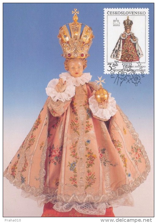 J2724 - Czechoslovakia (1991) Manufacturing Defect (RR!) - Cartes Maximum: Graceful Infant Jesus Of Prague - Errors, Freaks & Oddities (EFO)