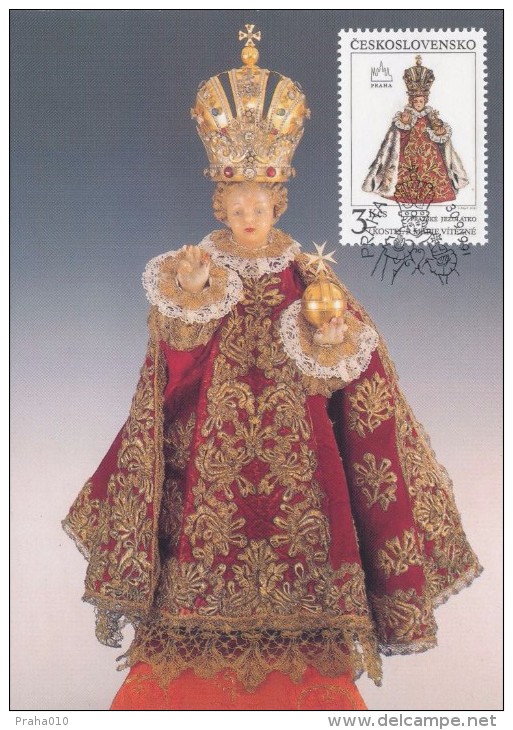 J2729 - Czechoslovakia (1991) Manufacturing Defect (RR!) - Cartes Maximum: Graceful Infant Jesus Of Prague - Plaatfouten En Curiosa