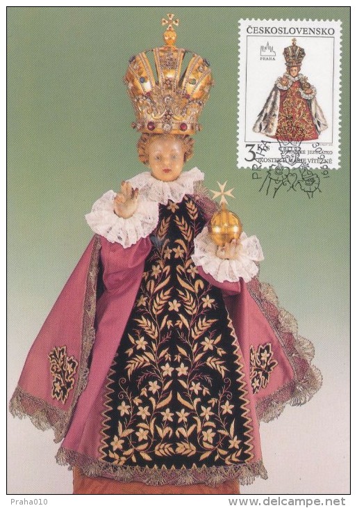 J2741 - Czechoslovakia (1991) Manufacturing Defect (RR!) - Cartes Maximum: Graceful Infant Jesus Of Prague - Errors, Freaks & Oddities (EFO)