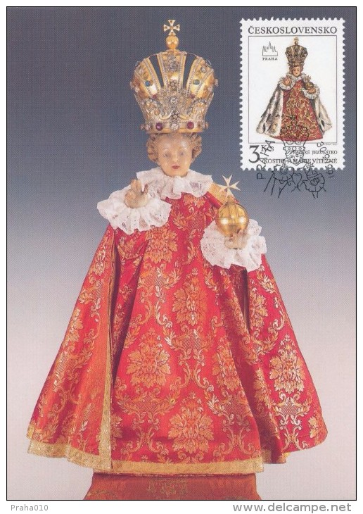 J2744 - Czechoslovakia (1991) Manufacturing Defect (RR!) - Cartes Maximum: Graceful Infant Jesus Of Prague - Errors, Freaks & Oddities (EFO)