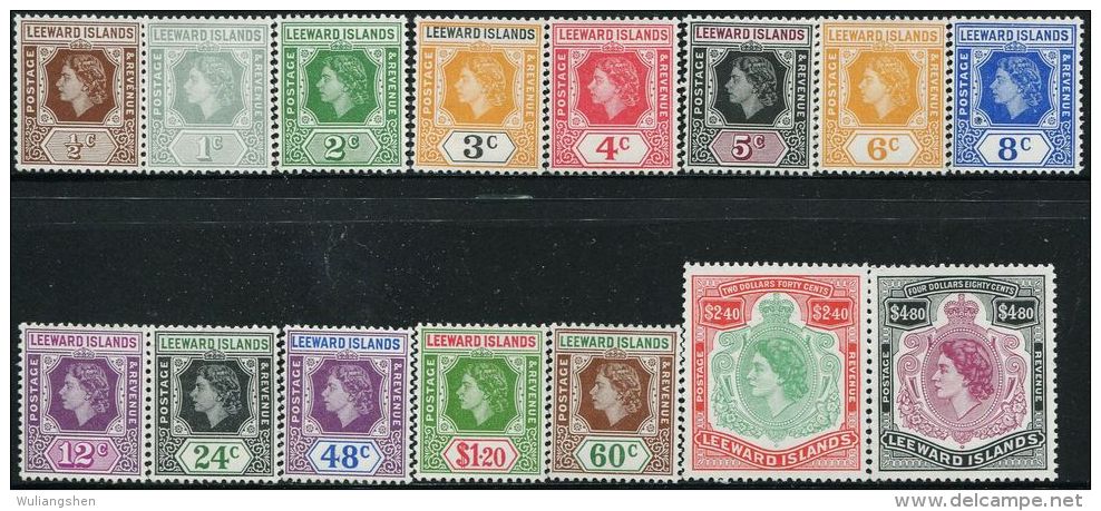 GN0528 Leeward Islands 1954 Queen Elizabeth 15v MNH - Leeward  Islands