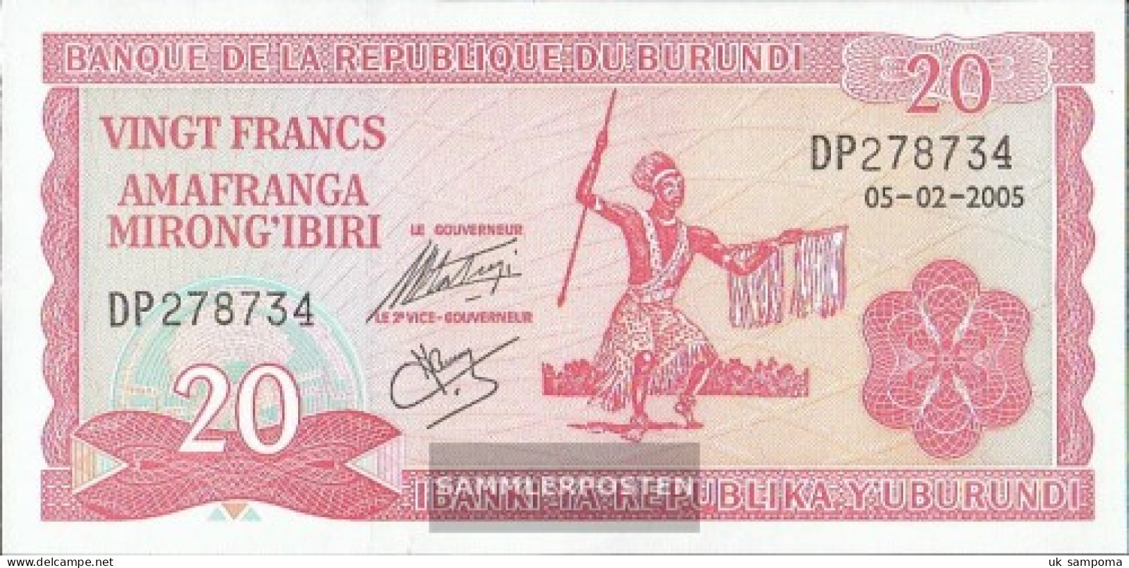 Burundi Pick-number: 27d (2005) Uncirculated 2005 20 Francs - Burundi