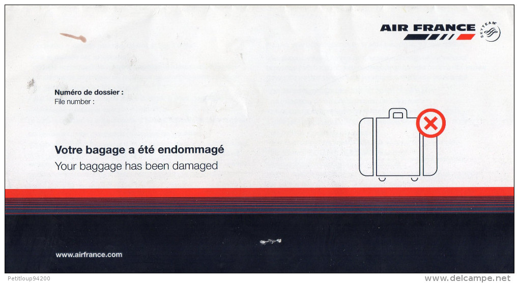 POCHETTE INCIDENT BAGAGE   Aviation Commerciale   AIR FRANCE - Billetes