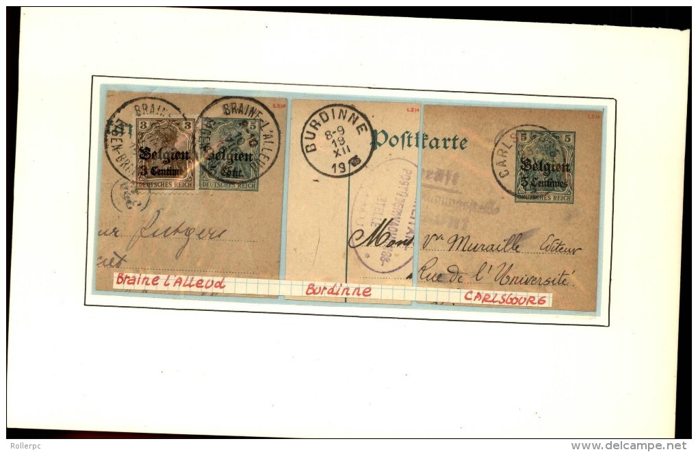 100251 GERMANIA BELGIEN OVERPRINT 5,8&10c CUT SQUARE POSTAL CARDS-MOUNTED-54 TOWN CANCELS[DCDS BRIDGE,23MM &28MM CDSs] - Deutsche Besatzung