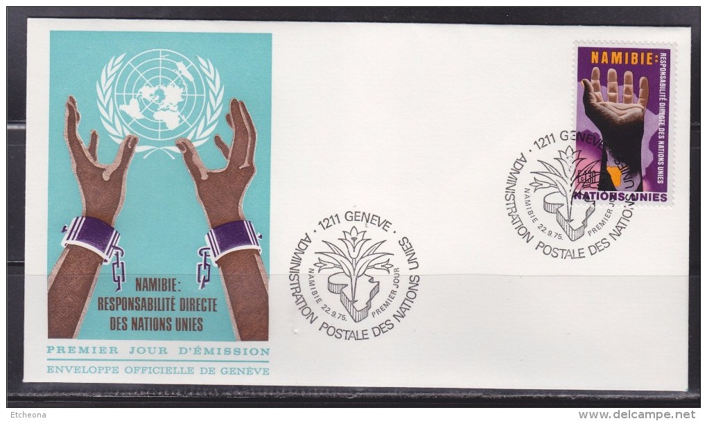 = La Namibie Enveloppe 1er Jour Nations-Unis Genève 22.9.75 N°53 Responsabilité Directe Des Nations Unis - FDC