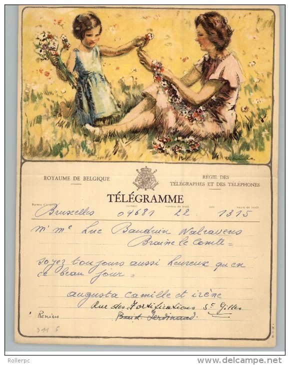 011908 LUXURY TELEGRAM # B11 F - BACK STAMPTED WITH NO RECTANGULAR TELEGRAPH CANCEL - Télégrammes