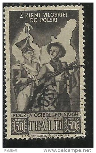 CORPO POLACCO POLISH BODY 1946 SOCCORSO DI GUERRA WAR EMERGENCY OVERPRINTED HONOR THE FOUR FREEDOMS CENT. 50 USATO USED - 1946-47 Zeitraum Corpo Polacco