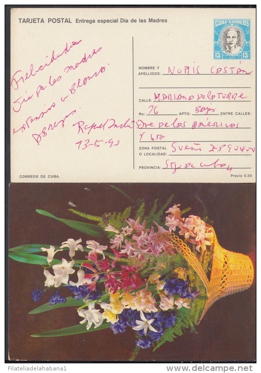 1990-EP-18 CUBA 1990. Ed.147h. MOTHER DAY SPECIAL DELIVERY. ENTERO POSTAL. POSTAL STATIONERY. FLOWERS. FLORES. USED. - Brieven En Documenten