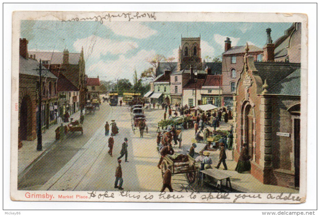 Royaume-Uni--GRIMSBY--1905--Market Place (jour De Marché)-très Animée- éd "Autochrom"--belle Carte Colorisée - Sonstige & Ohne Zuordnung