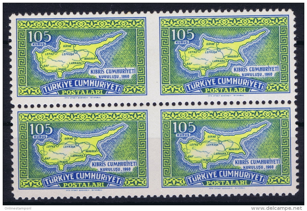 Turkey: 1960 Mi 1766 Ul Ur  MNH/** Postfrisch In 4 Block Middle Imperforated - Unused Stamps