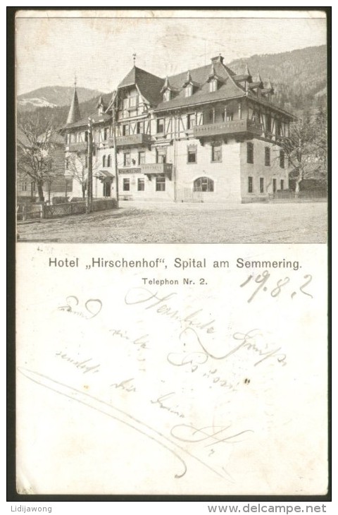 SEMMERING HOTEL "HIRCHENHOF" OLD POSTCARD - Semmering